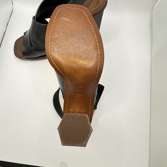 Tory Burch Bleeker Black Leather Slingback Gold Heels Sandals size 6.5 Designer - Picture 11 of 16